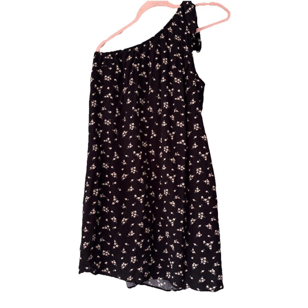 American Eagle Ditsy Floral One Shoulder Black Dress Sz S WhimsiGoth Y2K Short